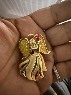 Gold Angel Pendant with Pink Accent - Women's Jewelry